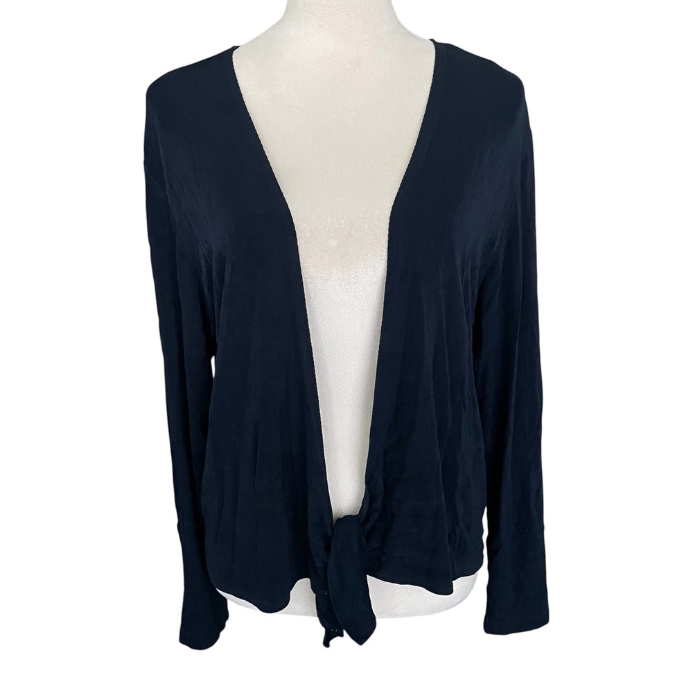 Chicos Travelers Navy Tie Front Open Front Cardigan Sweater Size XL 3